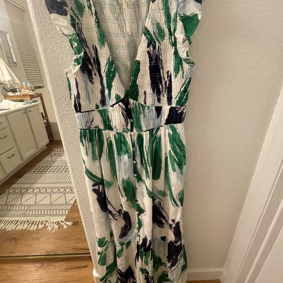 Anthropologie Dresses & Skirts - Anthropologie Cream Maxi Dress with Green & Navy Print
